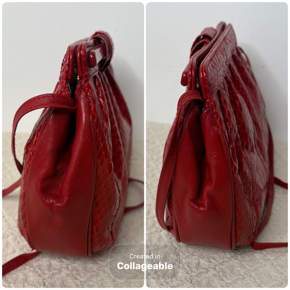 80s 90s Vintage Aspects Red Snakeskin Leather Crossbody Bag - Picture 3 of 11